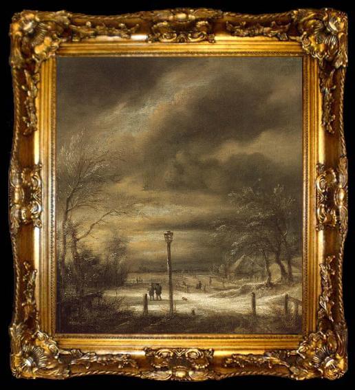 framed  Jacob van Ruisdael Winter Landscape with a Lamp-post and and a Distant view of Haarlem, ta009-2